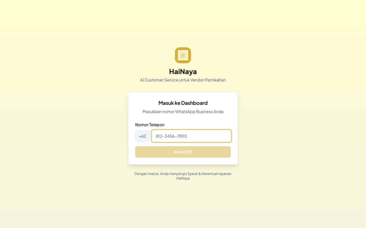 Halaman login HaiNaya